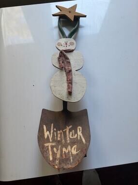 Rustic Shovel Snowman "Winter Tyme" Folk Art